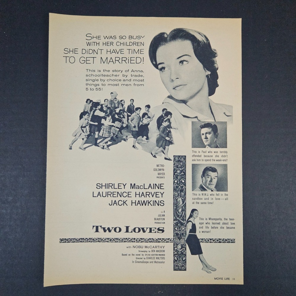 1961 Shirley MacLaine MGM Movie Two Loves‎ Vintage Print Ad Laurence Harvey